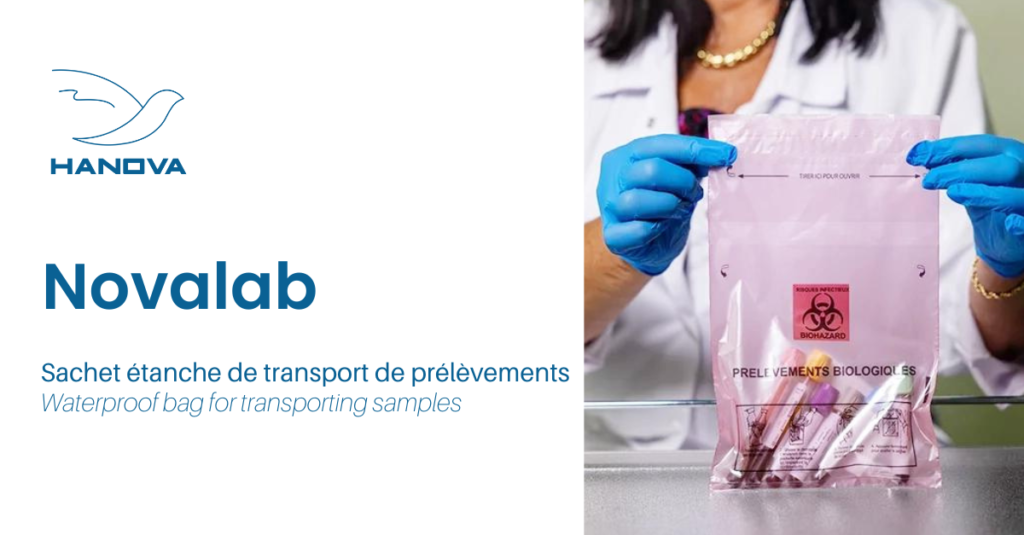 Le sachet NOVALAB©, répond à l’exigence d’étanchéité de l’emballage secondaire réglementant le transport routier des produits et garantit ainsi la sécurité du personnel pendant le transport.